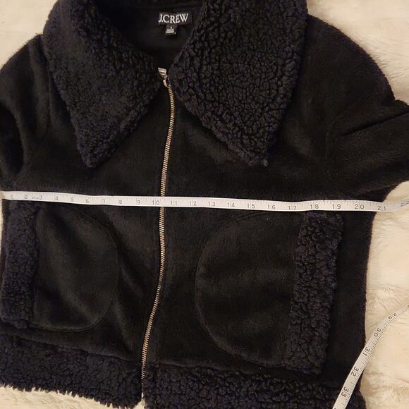 J.Crew Sherpa Trimmed Cropped Bomber Faux Shearling Jacket Black size S - Picture 8 of 13